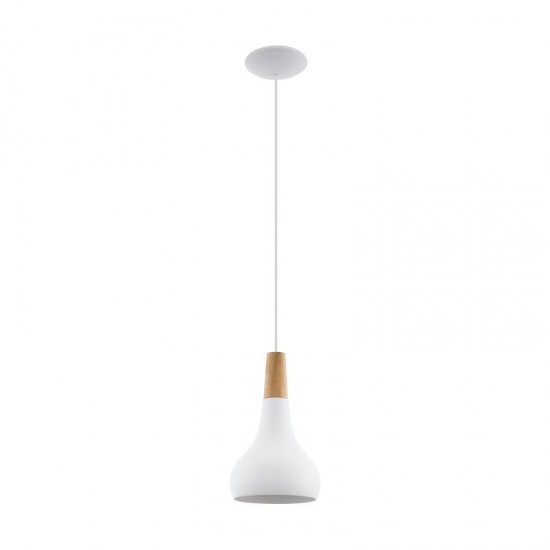 20617-002 White Pendant with Wooden Detail