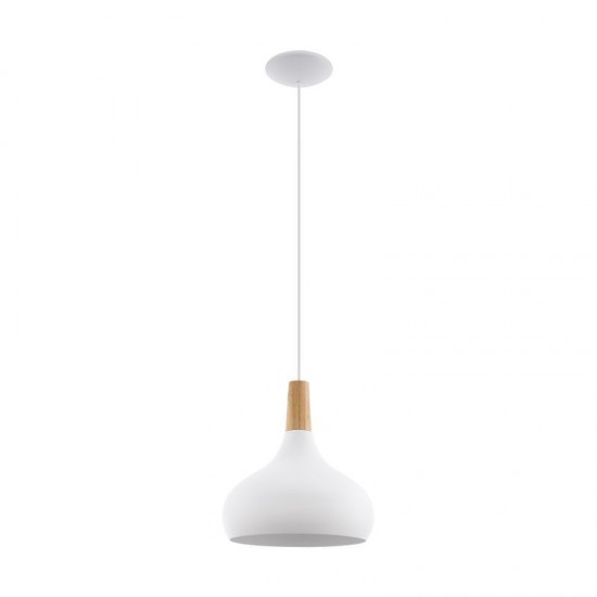 20618-002 White Pendant with Wooden Detail