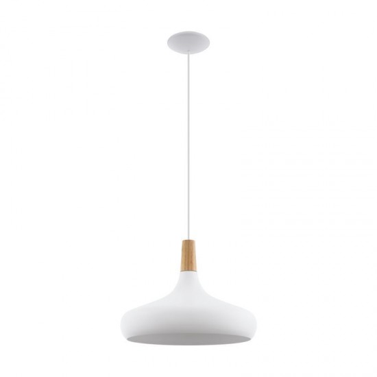 20619-002 White Pendant with Wooden Detail