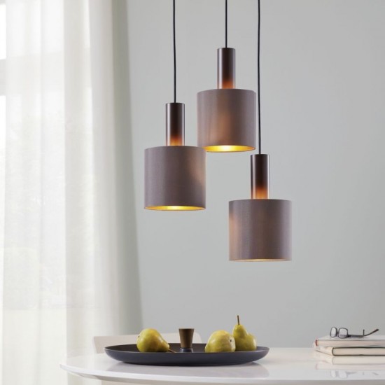 52830-002 Brown 3 Light Cluster Pendant with Cappuccino & Gold Shades