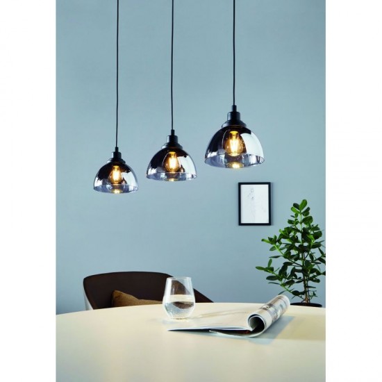 58381-002 Black 3 Light over Island Fitting with Smoked Mirrored Glasses