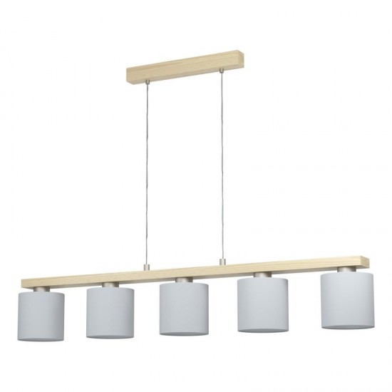 58476-002 Wooden 5 Light over Island Fitting with White Shades