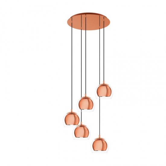 58478-002 Copper 5 Light Cluster Pendant with Clear Glasses