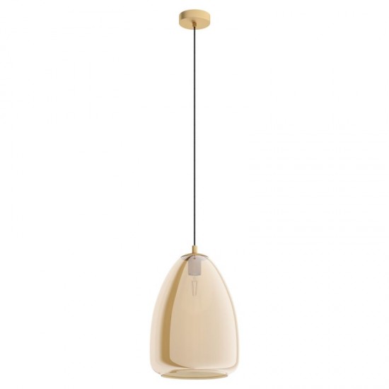 58500-002 Brushed Brass Pendant with Amber Glass