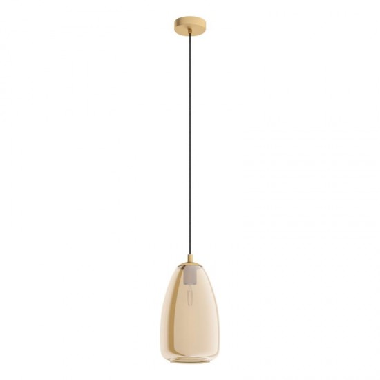 58501-002 Brushed Brass Pendant with Amber Glass