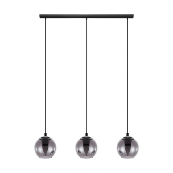 58504-002 Black 3 Light over Island Fitting with Smoked Mirrored Glasses