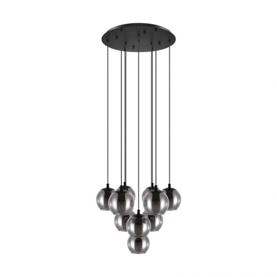 58506-002 Black 10 Light Cluster Pendant with Smoked Mirrored Glasses
