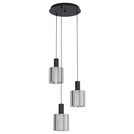 61231-002 Black 3 Light Cluster Pendant with Smoked Mirrored Glasses