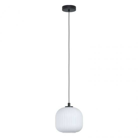 60955-002 Black Pendant with White Ribbed Glass