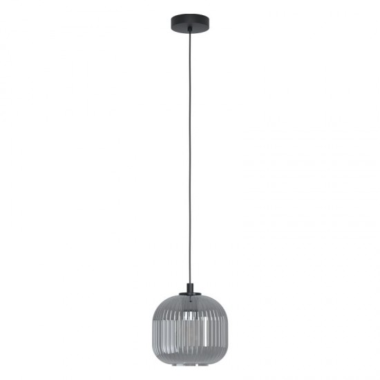 60968-002 Black Pendant with Smoked Ribbed Glass