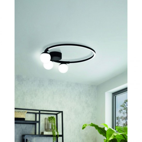 61275-002 LED White Globe & Black Round Flush 61275-002 LED White Globe & Black Round Flush
