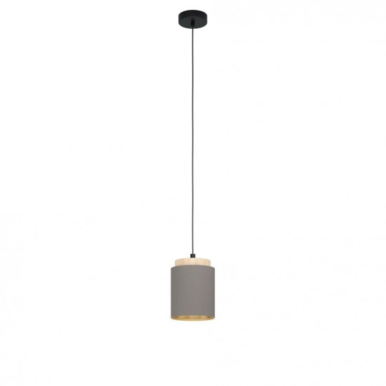 60937-002 Black Pendant with Cappuccino & Wooden Shade