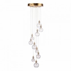 52019-003 Brass 10 Light Cluster Pendant with Ribbed Glasses 52019-003 Brass 10 Light Cluster Pendant with Ribbed Glasses