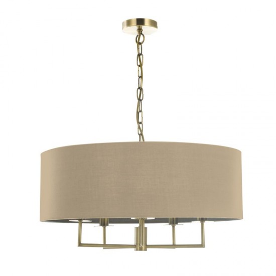 52338-003 Antique Brass 5 Light Pendant with Taupe Shade