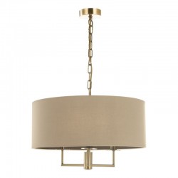 52379-003 Antique Brass 3 Light Pendant with Taupe Shade