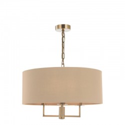 52379-003 Antique Brass 3 Light Pendant with Taupe Shade