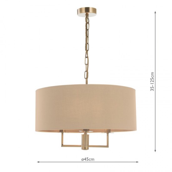 52379-003 Antique Brass 3 Light Pendant with Taupe Shade