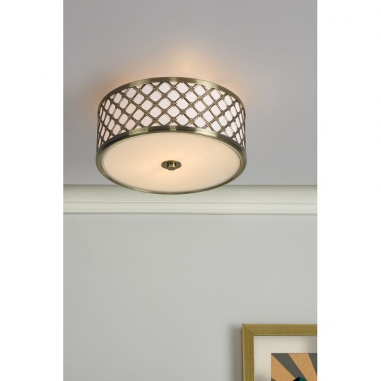 63692-003 Antique Brass 2 Light Flush with Frosted Glass