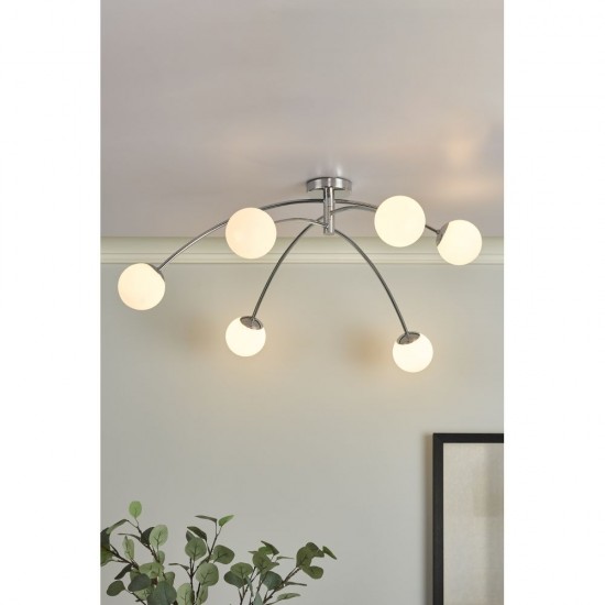 63712-003 Chrome 6 Light Centre Fitting with Opal Glasses