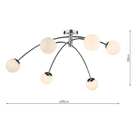 63712-003 Chrome 6 Light Centre Fitting with Opal Glasses