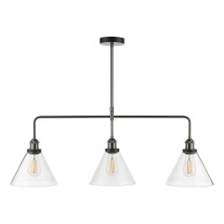 63714-003 Antique Nickel 3 Light over Island Fitting with Clear Glasses 63714-003 Antique Nickel 3 Light over Island Fitting with Clear Glasses