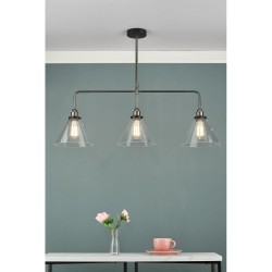 63714-003 Antique Nickel 3 Light over Island Fitting with Clear Glasses