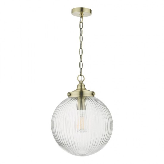 63718-003 Antique Brass Pendant with Clear Ribbed Glass