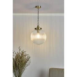 63718-003 Antique Brass Pendant with Clear Ribbed Glass