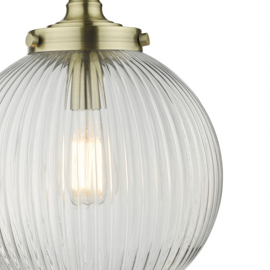 63718-003 Antique Brass Pendant with Clear Ribbed Glass