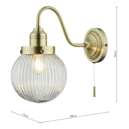 63719-003 Antique Brass Wall Lamp with Clear Ribbed Glass