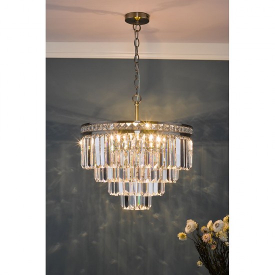 63722-003 Antique Brass 4 Light Chandelier with Crystal