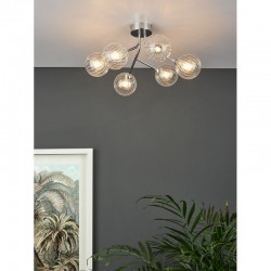 64905-003 Chrome 6 Light Ceiling Lamp with Ribbed Glasses