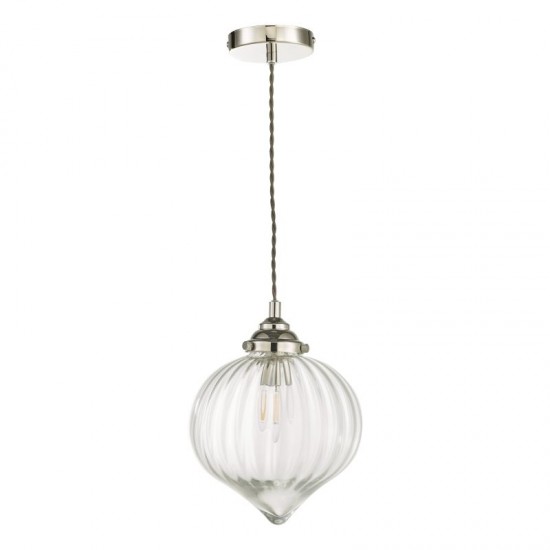 64939-003 Nickel Pendant with Ribbed Clear Glass