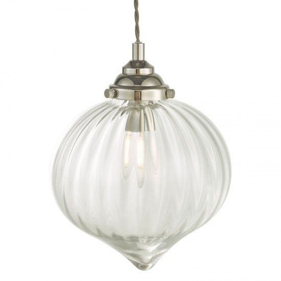 64939-003 Nickel Pendant with Ribbed Clear Glass