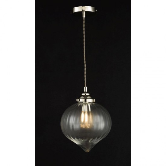 64939-003 Nickel Pendant with Ribbed Clear Glass