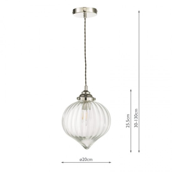 64939-003 Nickel Pendant with Ribbed Clear Glass