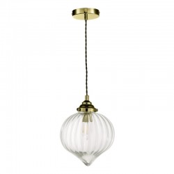 64940-003 Antique Brass Pendant with Ribbed Clear Glass 64940-003 Antique Brass Pendant with Ribbed Clear Glass