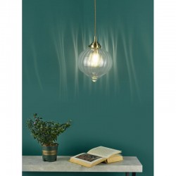 64940-003 Antique Brass Pendant with Ribbed Clear Glass