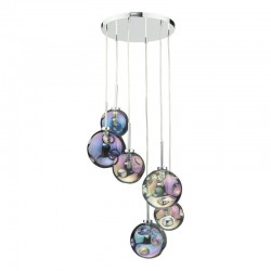 64942-003 Chrome 6 Light Cluster Pendant with Rainbow Glasses