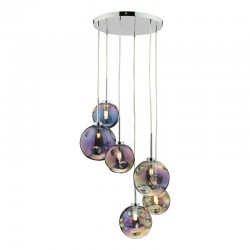 64942-003 Chrome 6 Light Cluster Pendant with Rainbow Glasses