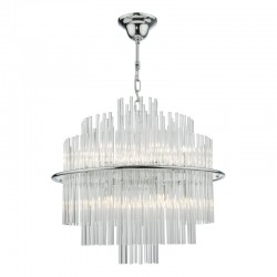 64954-003 Polished Chrome 13 Light Pendant with Clear Glass Rods