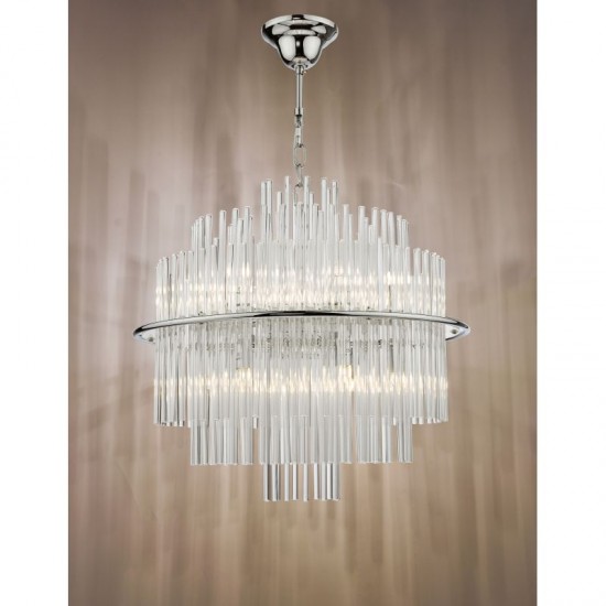 64954-003 Polished Chrome 13 Light Pendant with Clear Glass Rods