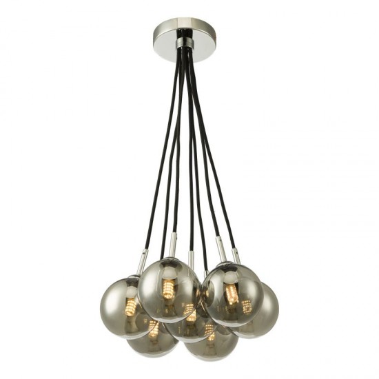 64990-003 Chrome 7 Light Cluster Pendant with Smoked Mirrored Glasses