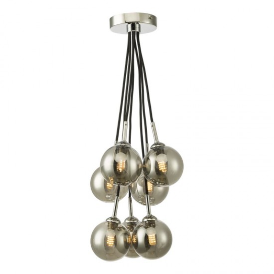 64990-003 Chrome 7 Light Cluster Pendant with Smoked Mirrored Glasses