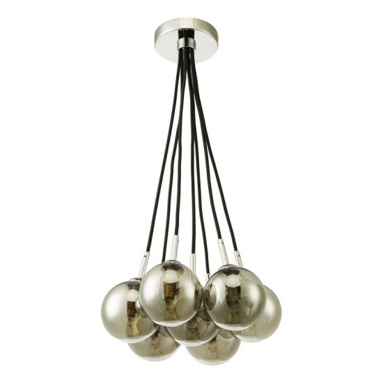 64990-003 Chrome 7 Light Cluster Pendant with Smoked Mirrored Glasses