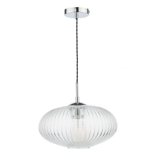 64992-003 Chrome Pendant with Clear Ribbed Glass