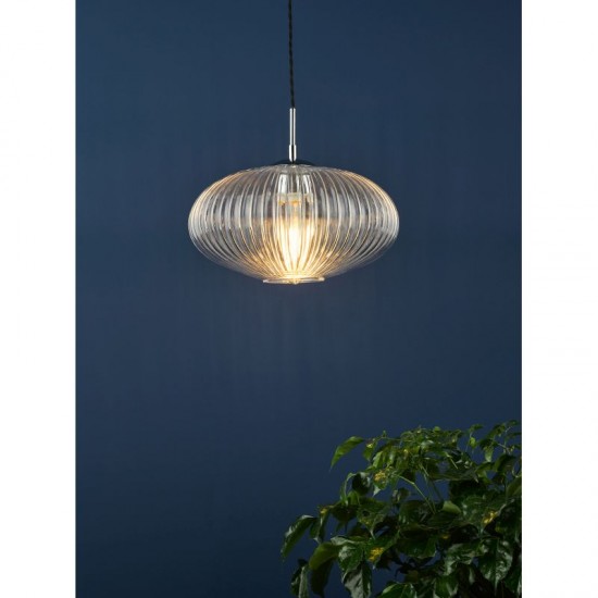 64992-003 Chrome Pendant with Clear Ribbed Glass