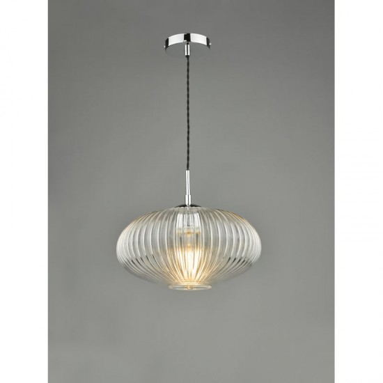 64992-003 Chrome Pendant with Clear Ribbed Glass