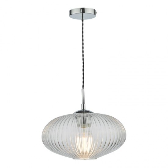 64992-003 Chrome Pendant with Clear Ribbed Glass