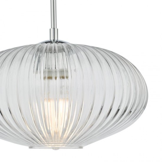 64992-003 Chrome Pendant with Clear Ribbed Glass